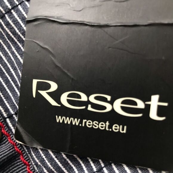 NEW Reset Europe Pinstriped Navy long sleeve Structured Canvas Coat - Picture 8 of 8